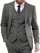 TEMU Herringbone Slim Fit Three-Piece Business Casual Banquet Suit - Solid Color XS pilka