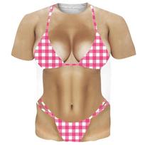 Vyriški bikini marginti smagūs marškinėliai, netikri ABS raumenys 3D spausdinti trumpomis rankovėmis marškinėliai, moteriški cosplay drabužiai, naujoviški marškinėliai S rožinė