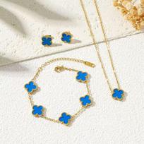 3 vnt. Titano plieno dobilų karoliai, apyrankė, auskarai, trijų dalių papuošalų rinkinys necklace+bracelet+earring beige