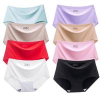 Women's Panties Solid Seamless Underwear Plus Size Comfortable Briefs Silk Satin Lingerie Health Underpants 8 PCS/Set XXL red