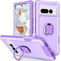 Google Pixel 7 Pro dėklas, tvirtas, visą kūną dengiantis, atsparus smūgiams, su atrama ir 360° žiedo laikikliu, palaikymas automobilio laikikliui, hibridinis for Pixel 7 violetinė