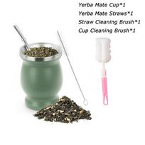 304 Stainless Steel Yerba Mate Cup 8oz Double Wall Argentine Yerba Mate Gourd With Bombillas and Cleaning Brush žalia