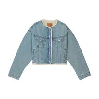 Levis Short American Vintage Faux Shearling Warm Jacket Denim Coat Women jackets 0088Y-0002 S gray