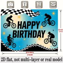 Bicycle Birthday Banner, Cycling Photo Backdrop Wall Decor for Party 130CMx150CM blue