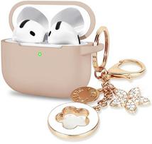 AirPods 4 Silicone Case Protective Silicone Cover with Keychain Wireless Charging Feature for Women and Gift Seekers beige
