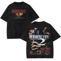 Resident Evil 2 You Died Game capcom Tshirt 2 Sided Cotton Fabric unisex 4XL gray