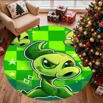 Plants vs. Zombies Pattern Round Rug, Indoor/Outdoor Mat, for Picnic, Gameroom, Bedroom, Office, Living Room, Home Decor Carpet, Birthday Gift 80cmx80cm green