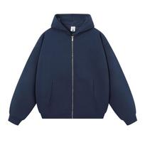 Gram zipper hooded sweater cardigan loose brand hooded sweater solid color jacket terry S black