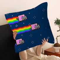 Cartoon N-Nyan Cats Pillow Gift Home Office Decoration Pillow Bedroom Sofa Car Cushion Coverpillow Case Peach skin 18*18(CM)-1Pcs blue
