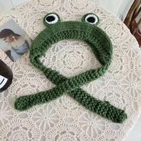 Knitted cute hat frog eyes hood wool hat female tide autumn winter warm earmuffs ear protection woven hat About 54-58cm žalia