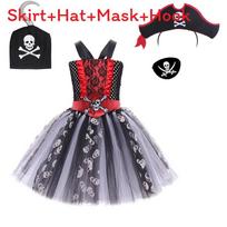 Pirate Costume For Kids With Lace Mesh Tulle For Halloween Party Dress Up Set,M black