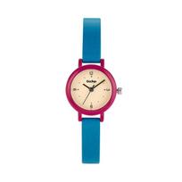 Small Round Dial Ladies Quartz Wristwatch Slim Leather Strap Minimal Daily Casual Analog Watch rožinė/mėlyna