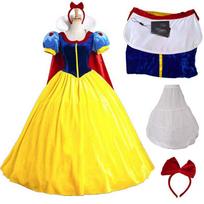 Žavingas Snieguolės Moteriškas Kostiumas Princesės Suknelė Su Klostėmis Ir Lanku Helovinui Dress+Bustle,XL yellow