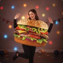Hamburger Costume Funny Burger Adult for Masquerades, Adults, Performers beige