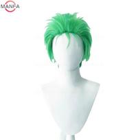 Anime žalia peruka Trumpa sluoksniuota Roronoa Zoro Komiksų Cosplay perukai Karščiui atsparus sintetinis plaukas Helovino vakarėlio perukai + Peruko kepuraitė green