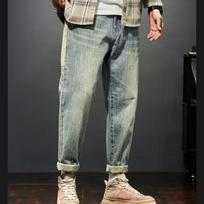 Vasaros vyriški japoniški darbo džinsai - tiesios klešnės, laisvas kirpimas, amerikietiško retro stiliaus tendencija, puikiai dera su Martin batais 36 gray