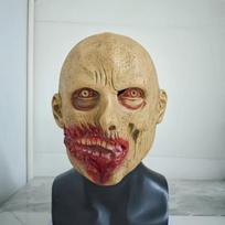 Horror Mask Halloween Skull Ghost Face Zombie Bloody Latex Full Face Headgear Haunted House Costume Prank Prop Crooked mouth, red eyes m beige