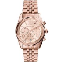 MICHAEL KORS Lexington Women's Quartz Chronograph Watch Rose Gold Dial Rose Gold PVD Stainless Steel Strap 38mm MK5569 rožinio aukso spalvos