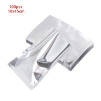 100PCS Silver Saran Wrap Food Grade Aluminium Foil Bags Storage Pouches Heat Seal Bag Vacuum Sealer 100pcs 10x15cm white