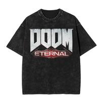 Classic FPS Game DOOM Peripherals Graphic Print T-shirts Vintage Washed Streetwear Harajuku Cotton Tops Men Women Tee 5XL white