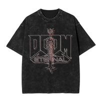 Classic FPS Game DOOM Peripherals Graphic Print T-shirts Vintage Washed Streetwear Harajuku Cotton Tops Men Women Tee 5XL black
