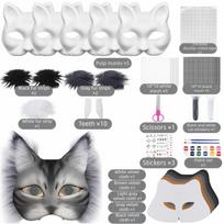 Balta therian kaukė Pusės veido kaukė Gyvūno kaukė Rankomis piešta katės kaukė Karnavalas Style 5 white