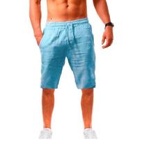 Nauji vyriški medvilniniai lininiai šortai kelnės vyriškos vasarinės kvėpuojančios vientisos spalvos lininės kelnės Fitness Streetwear S-3XL S mėlyna