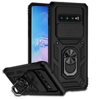 Samsung Galaxy S10 S10 Plus dėklas Smūgiams atsparus šarvuotas slankiojantis kameros apsaugos telefono dėklas Samsung S10 S10+Plus su žiedo laikikliu For Samsung S10 Plus juoda