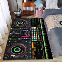 DJ muzikos mikserio stiliaus kilimas su patefonu, ekvalaizeriu ir ryškiu grafiniu dizainu, tinkamas naudoti kaip neslystantis    dėl    kambario ir miegamojo sofų 40x60cm( 15x23in ) black