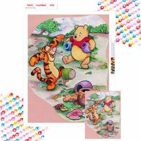 Disney Winnie The Pooh Diamond Cross Stitch Themed Artwork Cartoon 5D Diamond Cross Stitch Mosaic Home Decor Gift Round 30x40cm brown