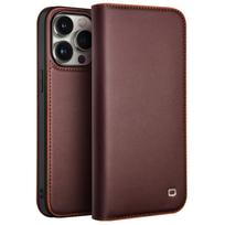 Qialino natūralios odos atverčiamas dėklas Apple Iphone Air 17 16 15 Pro Max Plus, su stovu, rankų darbo, verslo, su kortelių laikikliais Genuine Leather&iPhone 13 mini ruda