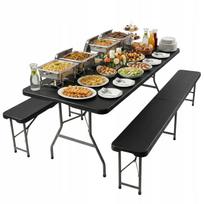 Sulankstomų sodo baldų komplektas Funfit Garden: stalas ir 2 suolai, 180 × 74 × 74 cm, juodas