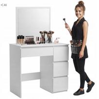 Kosmetinis staliukas Funfit su dideliu veidrodžiu ir 4 stalčiais, baltas, 80 × 40 × 131,5 cm