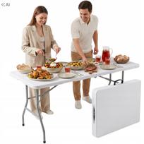 Sulankstomas plastikinis stalas Funfit Garden, 180 × 74 × 74 cm, baltas