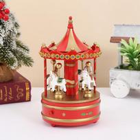 Christmas Carousel Wind-Up Music Box - Creative Birthday Gift & Children's Holiday Decoration raudona