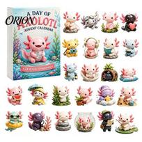Interaktyvūs atgalinės atskaitos žaidimai Axolotl Advento kalendorius, 24 vnt. Akrilo 2D papuošalų rinkinys su miela Salamandrų šeima Kalėdų tradicijų dizainais, B
