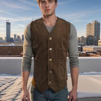 Men's Spring and Autumn Corduroy Vest Pocket Design Coat Solid Color Single-breasted Vest S gray