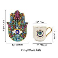 Creative Abstract Palm Eye Ceramic Coffee Mug Home 200ml Tea Cup with Saucer Gold Plated Painted Coffee Mug Birthday Gift Decor 200ML black