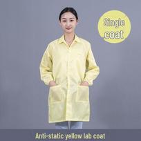Unisex Dryžuotas Antistatinis Laboratorinis Chalatas Apsaugai Nuo Dulkių ir Statikos L; Yellow coat / no cap