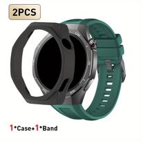 Watch Band For Huawei Watch GT5 Pro 46mm Strap 222mm Semi-Wrap PC Cutout Protective Case Watch Replacement Band Style 1 black