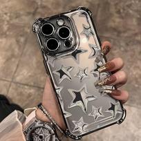 Silver Plating Phone Case For iPhone 17 16e 16 15 14 13 12 Pro Max X XR XSMax 7 8 Mini Air Plus Anti-Fall Airabag Star Print Y2K iPhone 11 black