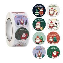 500pcs/roll Round Merry Christmas Stickers Self Adhesive Tags Stickers Christmas Presents Gift Box Sealing Sticker Decor gray