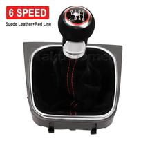 For Volkswagen VW Golf 5 6 MK5 MK6 R32 GTI 04-09 Manual 5 6 Speed Gear Shift Knob Lever HandBall Red Suede Leather Gaiter Boot 6 Speed-A black