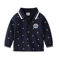 Boys Kids Long Sleeve Turn Down Collar Sailor Casual Printed T Shirt 120cm tamsiai mėlyna spalva