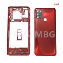 For Samsung Galaxy A21s A217 Housing Middle Frame Chassis battery cover shell Lid Case Rear Back Panel camera Glass Sim slot raudona