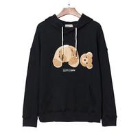 Unisex Oversized Hoodie With Embroidered Bear Motif Streetwear Cotton Sweatshirt Fall Small beige