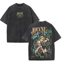 Jolyne Cujoh JoJo's Bizarre Adventure T-shirt Men Clothing Manga Vintage Washed Oversized T Shirt Short Sleeve Cotton Tees Tops 2XL gray