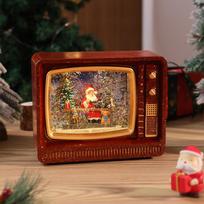 Christmas Snowfall LED Music Box Ornament with USB 18.5*15*7 cm brown