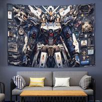 Gundam Anime Tapestry Mobile Suit Background Fabric for Dorm Rental Room Decor Wall Hanging Art Bedroom Living Space 59×39inch/150*100cm black