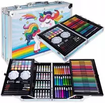 Decoartlt Piešimo ir meno rinkinys 145 vnt.mėlynas, Renuaro vienaragis, Lagaminas, Pieštukai, Dažai, flomasteriai